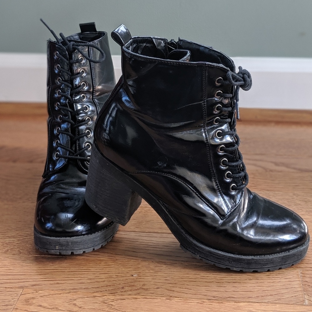 Used Combat Moto Heel Lace Zip Up Boots 9M